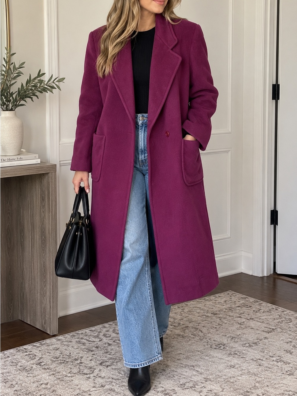 Elegant Plum Wool Long Trench Coat